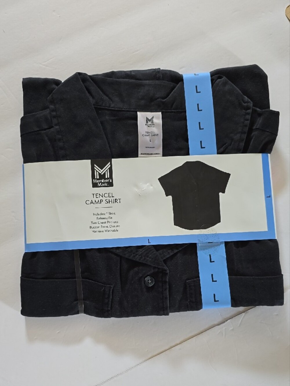 2/$16 Members Mark Men's Tencel Black Short-Sleeve Button Down Camp Shirt